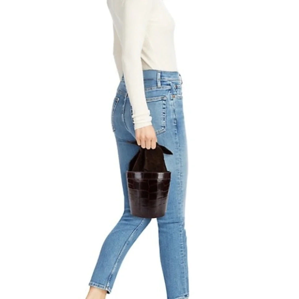 STAUD Britt Croc-Embossed Leather Bucket Bag - Picture 3 of 13